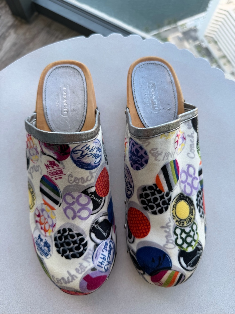 Coach Multicolor Joy Patch Logo Clogs, Y2K early 2000s collection, rare !